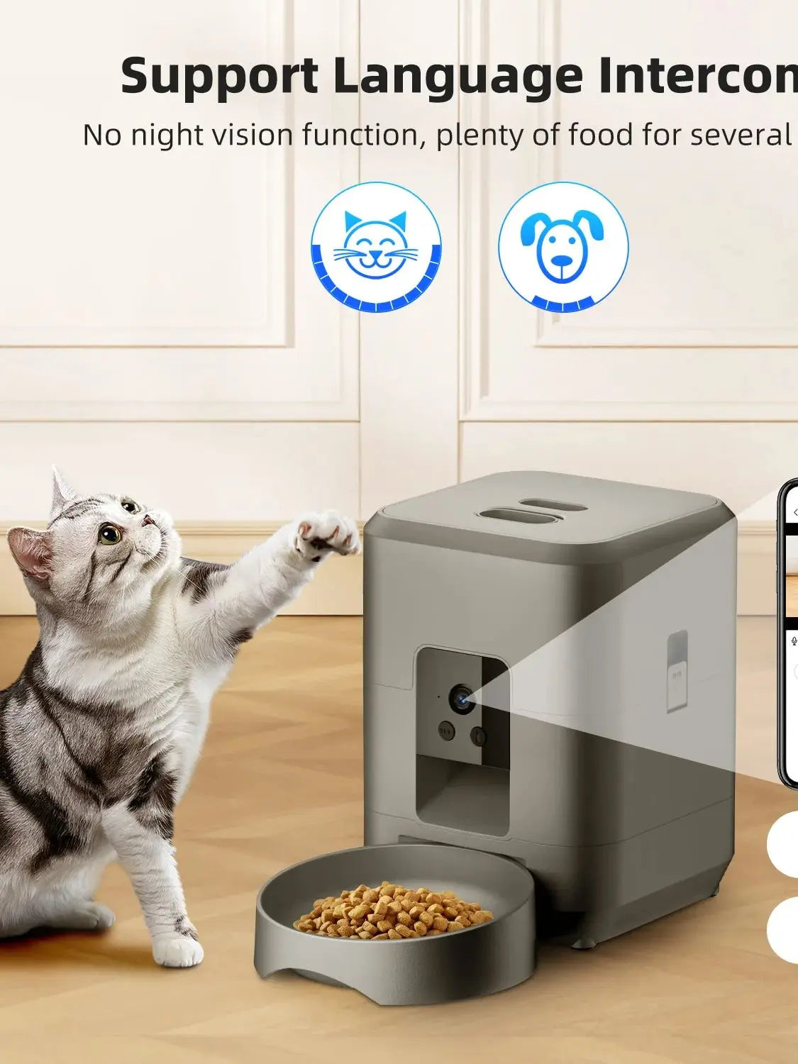 Distributeur automatique intelligent de croquettes 2L avec caméra – Distributeur de nourriture pour chats et chiens Wi-Fi avec contrôle par application, commande vocale et minuterie