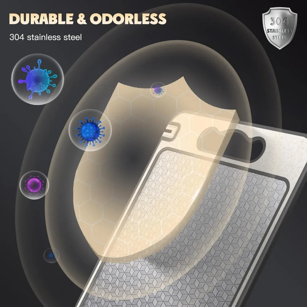 Tabla de cortar de acero inoxidable y titanio: duradera, higiénica y fácil de limpiar.