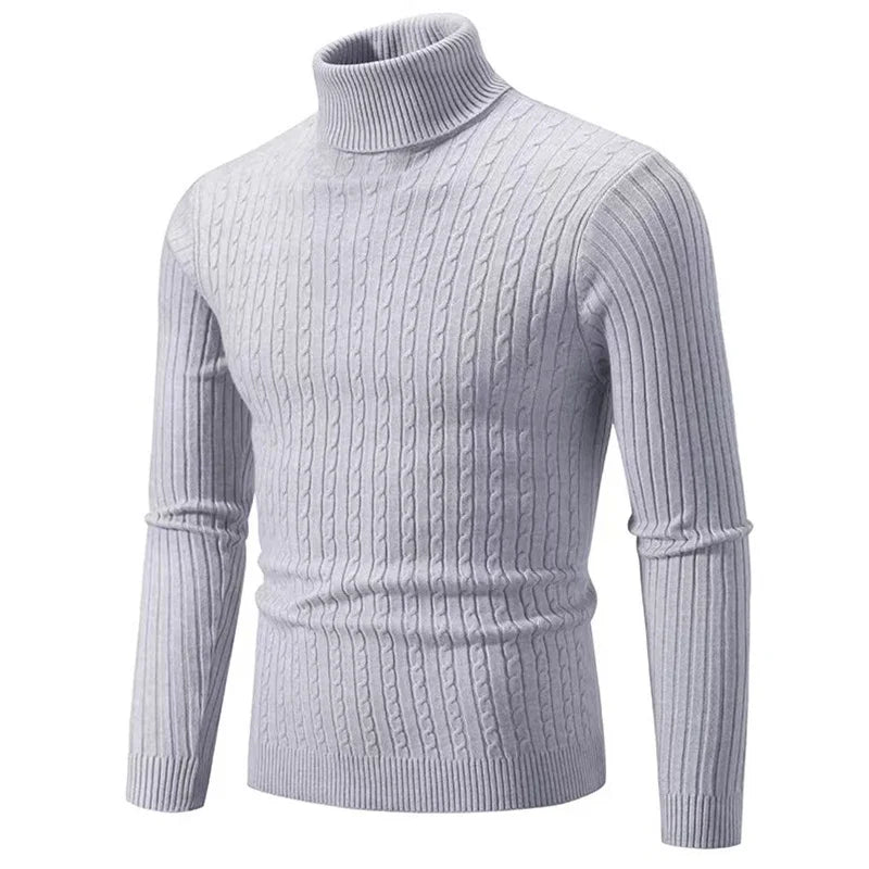 Men’s Classic High Neck Sweater – Warm Knitted Turtleneck Pullover