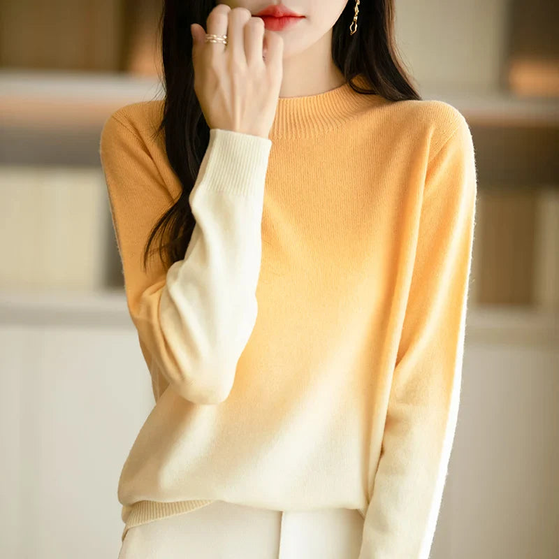 Women’s Fine Wool Sweater | Gradient Mock Neck Pullover | Rarely Winter Knitwear