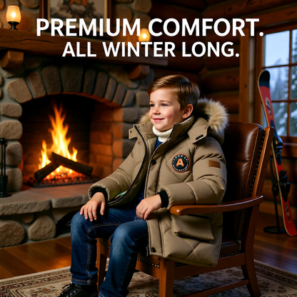 Abrigo grueso de invierno con capucha para niño: chaqueta cálida con cuello de piel