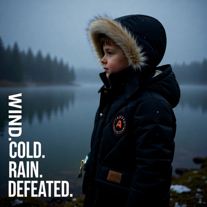 Abrigo grueso de invierno con capucha para niño: chaqueta cálida con cuello de piel