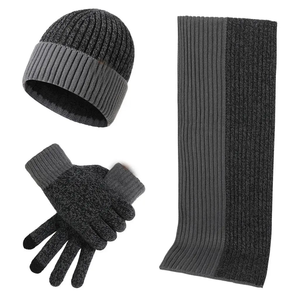 Conjunto de 3 gorros, bufandas y guantes de invierno para exteriores, resistentes al viento, cálidos y con protección para las orejas, de punto, para esquiar.