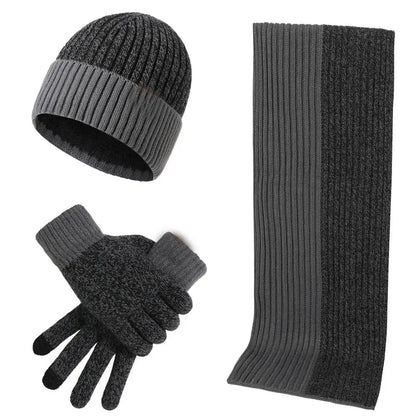 Conjunto de 3 gorros, bufandas y guantes de invierno para exteriores, resistentes al viento, cálidos y con protección para las orejas, de punto, para esquiar.