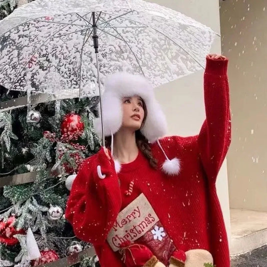 Suéter holgado y sencillo con bordado navideño de 2026, jersey de punto con flores 3D, estilo gótico coreano, tops femeninos nuevos.