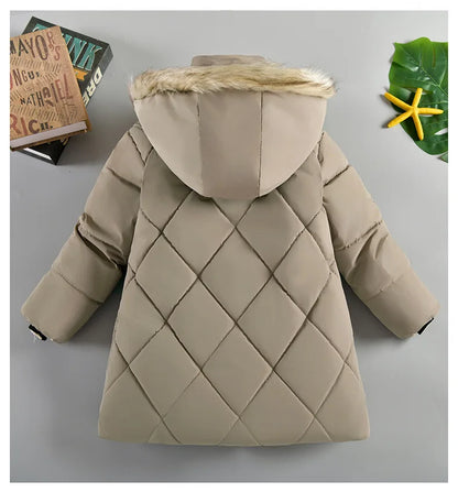Abrigo grueso de invierno con capucha para niño: chaqueta cálida con cuello de piel