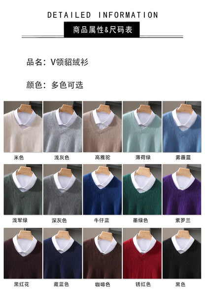 Men’s V-Neck Cashmere Wool Sweater – Soft Luxury Knit Pullover for Autumn & Winter