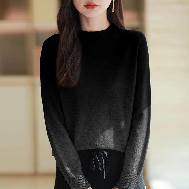 Suéter grueso de lana fina para mujer – Jersey de cuello alto con degradado de color | Prenda de punto elegante para el invierno de Raly