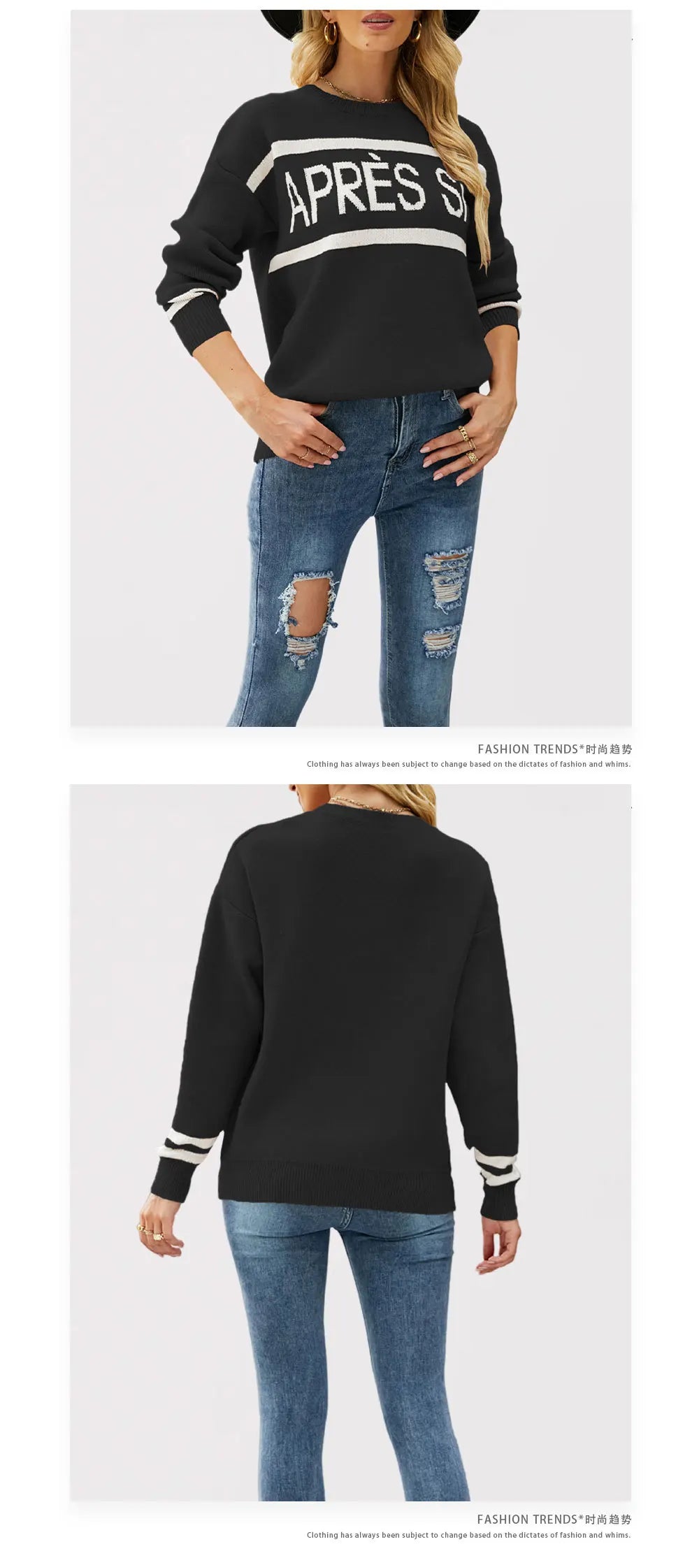 Suéter extragrande de jacquard con monograma para mujer: jersey de punto patchwork con cuello redondo