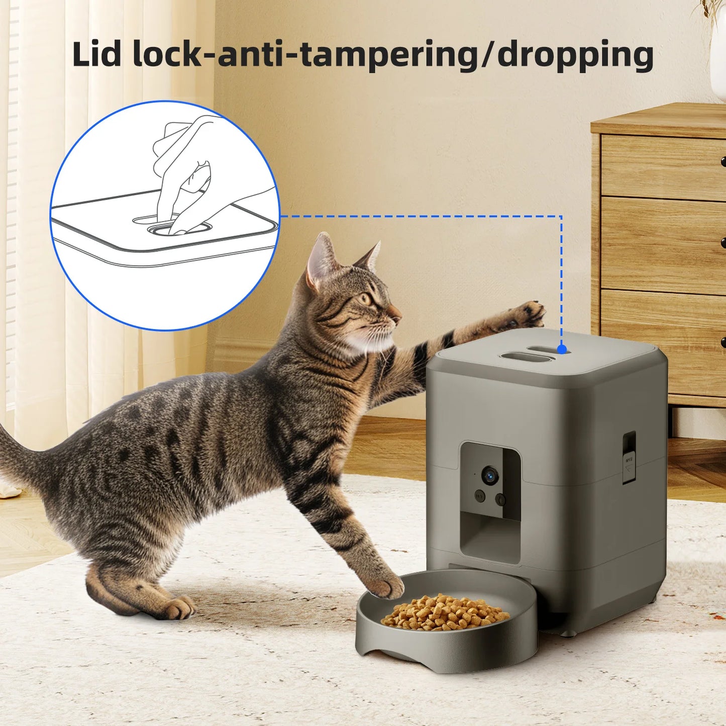 Dispensador automático inteligente de comida para mascotas de 2 litros con cámara – Dispensador de comida para perros y gatos con WiFi, control por aplicación, voz y temporizador.