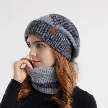 Ensemble bonnet et snood d'hiver pour femme – Bonnet et écharpe tricotés bicolores