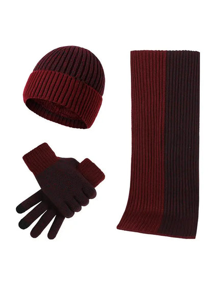 Conjunto de 3 gorros, bufandas y guantes de invierno para exteriores, resistentes al viento, cálidos y con protección para las orejas, de punto, para esquiar.