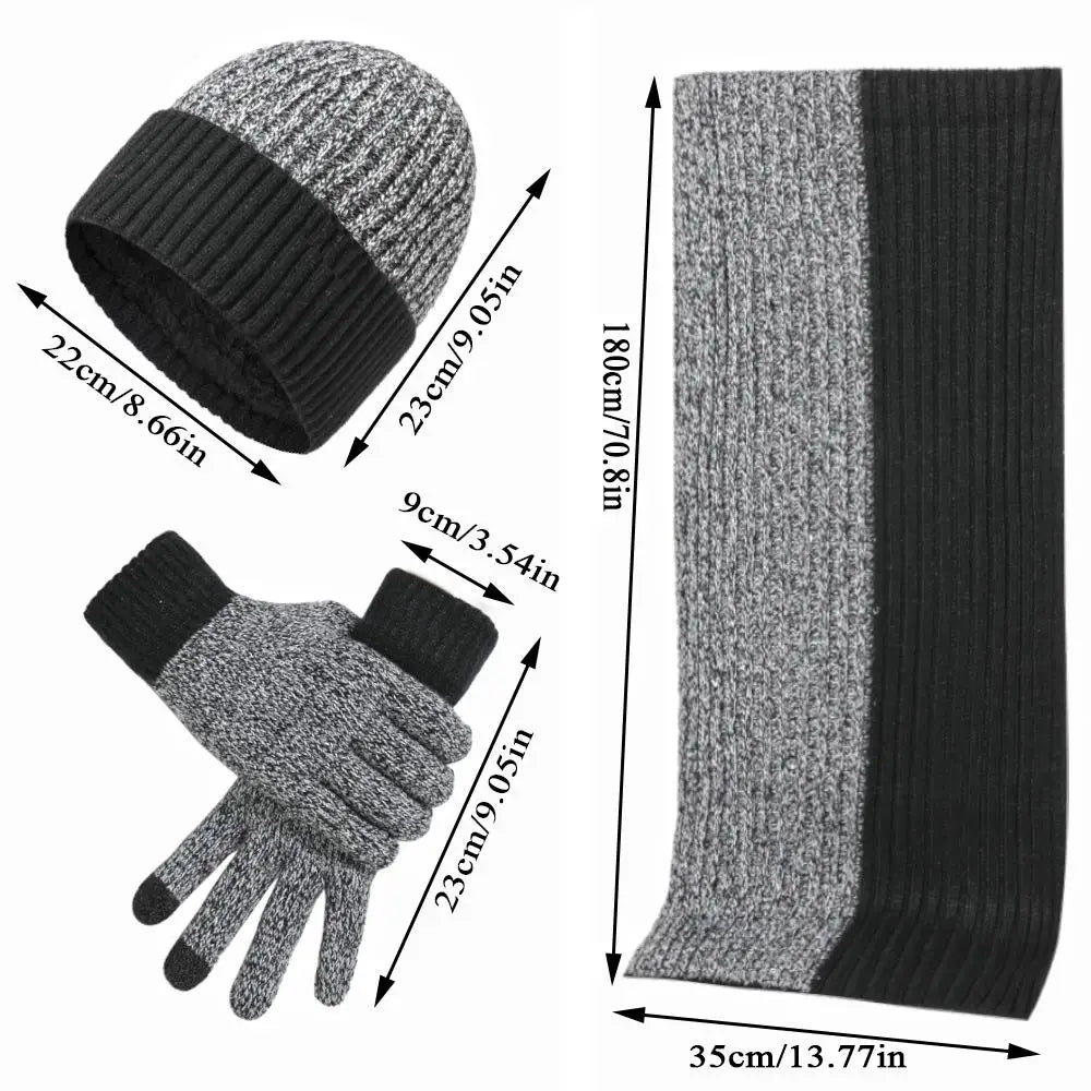 Conjunto de 3 gorros, bufandas y guantes de invierno para exteriores, resistentes al viento, cálidos y con protección para las orejas, de punto, para esquiar.