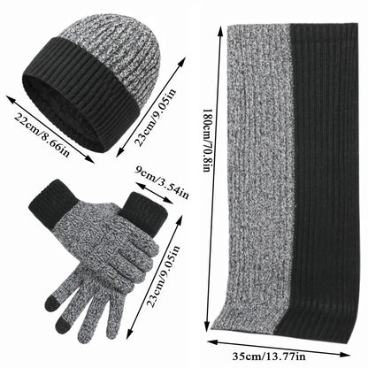 Conjunto de 3 gorros, bufandas y guantes de invierno para exteriores, resistentes al viento, cálidos y con protección para las orejas, de punto, para esquiar.