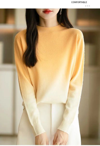Suéter grueso de lana fina para mujer – Jersey de cuello alto con degradado de color | Prenda de punto elegante para el invierno de Raly