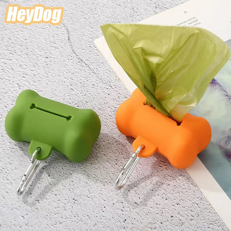 "Dog Waste Bag Dispenser – Soft Rubber Bone-Shaped Poop Bag Holder with Clip (Multi-Color)"