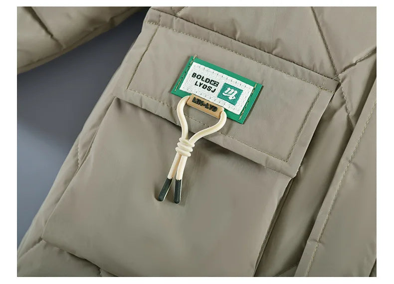 Abrigo grueso de invierno con capucha para niño: chaqueta cálida con cuello de piel