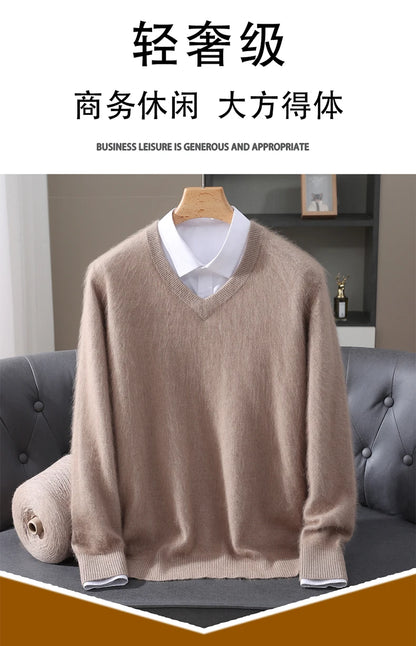 Men’s V-Neck Cashmere Wool Sweater – Soft Luxury Knit Pullover for Autumn & Winter