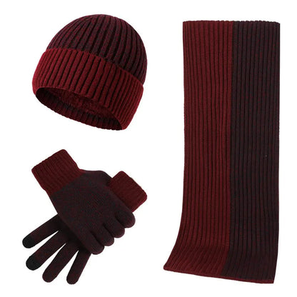 Conjunto de 3 gorros, bufandas y guantes de invierno para exteriores, resistentes al viento, cálidos y con protección para las orejas, de punto, para esquiar.