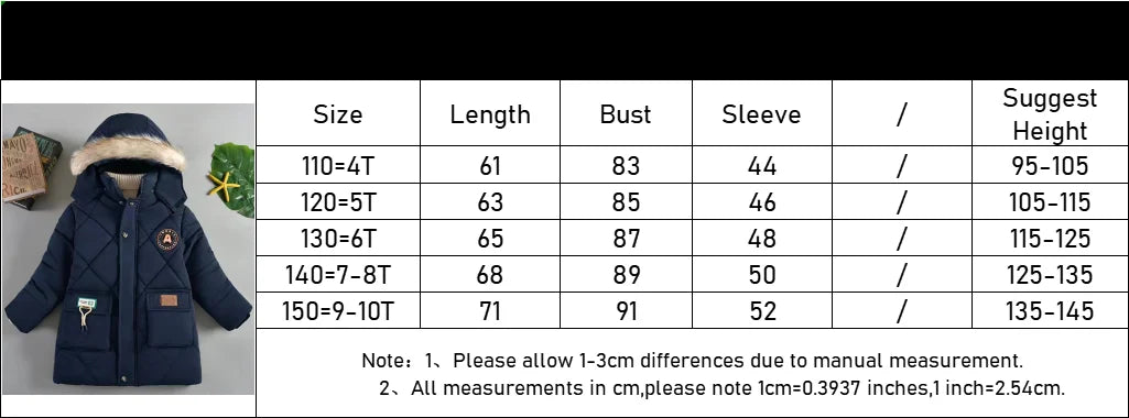 Abrigo grueso de invierno con capucha para niño: chaqueta cálida con cuello de piel