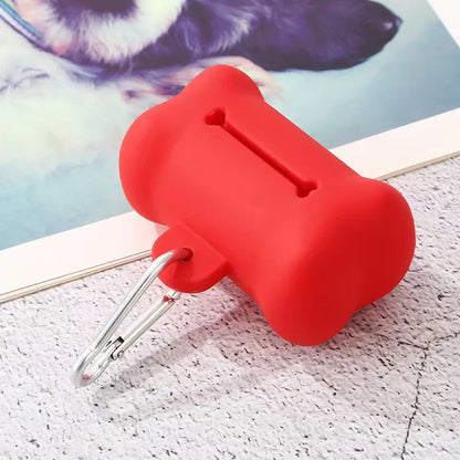 "Dog Waste Bag Dispenser – Soft Rubber Bone-Shaped Poop Bag Holder with Clip (Multi-Color)"
