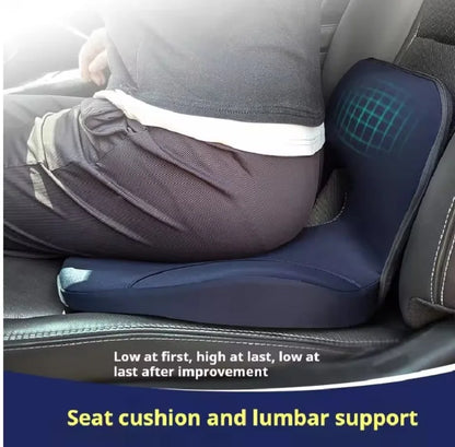 Juego de cojines ortopédicos de espuma viscoelástica ErgoComfort™: soporte premium para el asiento y la zona lumbar para aliviar el dolor, alinear la postura y mayor comodidad al sentarse durante largos periodos.