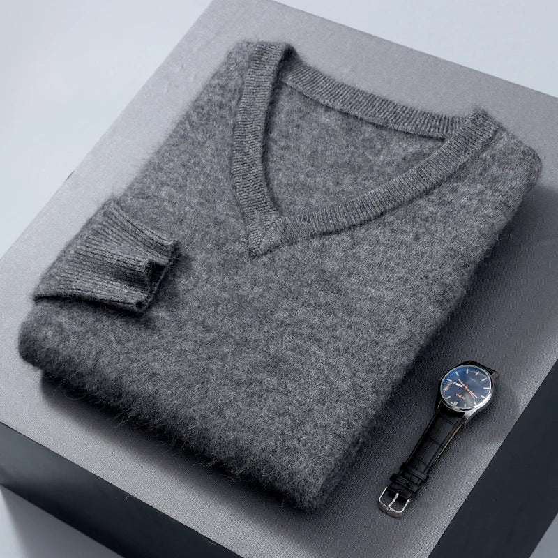 Men’s V-Neck Cashmere Wool Sweater – Soft Luxury Knit Pullover for Autumn & Winter