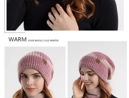 Ensemble bonnet et snood d'hiver pour femme – Bonnet et écharpe tricotés bicolores