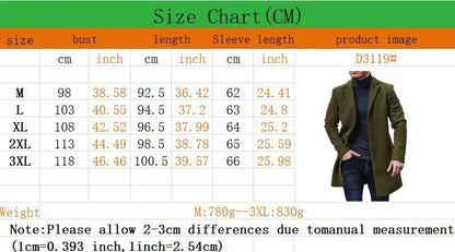 Men’s Woolen Overcoat – Elegant Long Trench Coat for Autumn & Winter