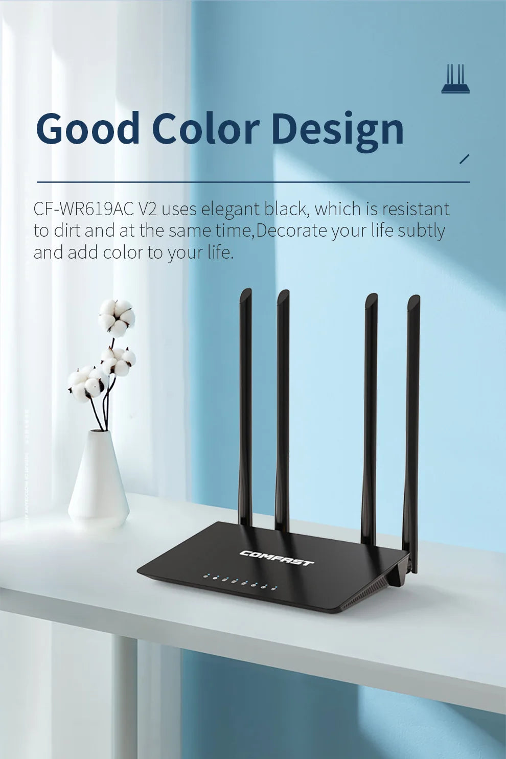 Router WiFi de doble banda COMFAST AC1200: Router inalámbrico MU-MIMO de 1200 Mbps con 4 antenas de 5 dBi (2,4 GHz y 5,8 GHz)