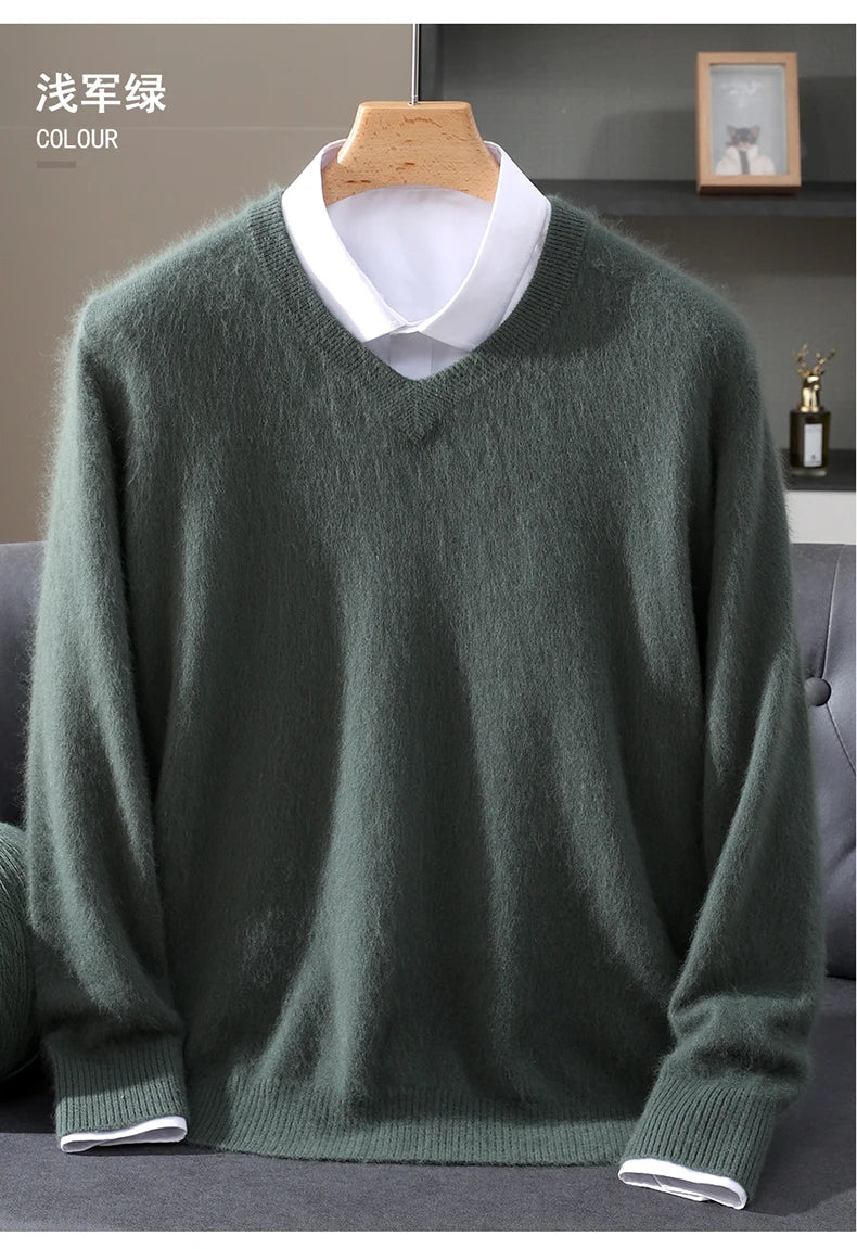 Men’s V-Neck Cashmere Wool Sweater – Soft Luxury Knit Pullover for Autumn & Winter