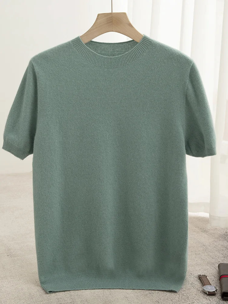 Pull homme 100 % laine mérinos, col rond, manches courtes – Collection