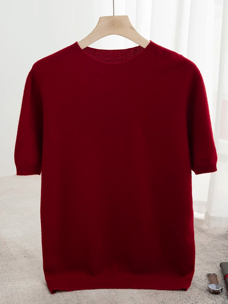 Pull homme 100 % laine mérinos, col rond, manches courtes – Collection