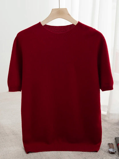 Pull homme 100 % laine mérinos, col rond, manches courtes – Collection