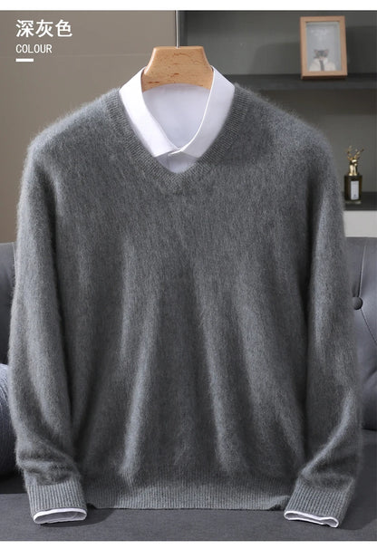 Men’s V-Neck Cashmere Wool Sweater – Soft Luxury Knit Pullover for Autumn & Winter