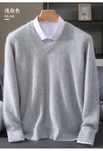 Men’s V-Neck Cashmere Wool Sweater – Soft Luxury Knit Pullover for Autumn & Winter