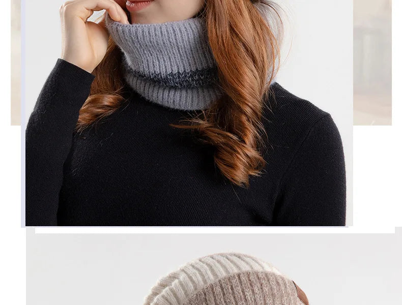 Ensemble bonnet et snood d'hiver pour femme – Bonnet et écharpe tricotés bicolores