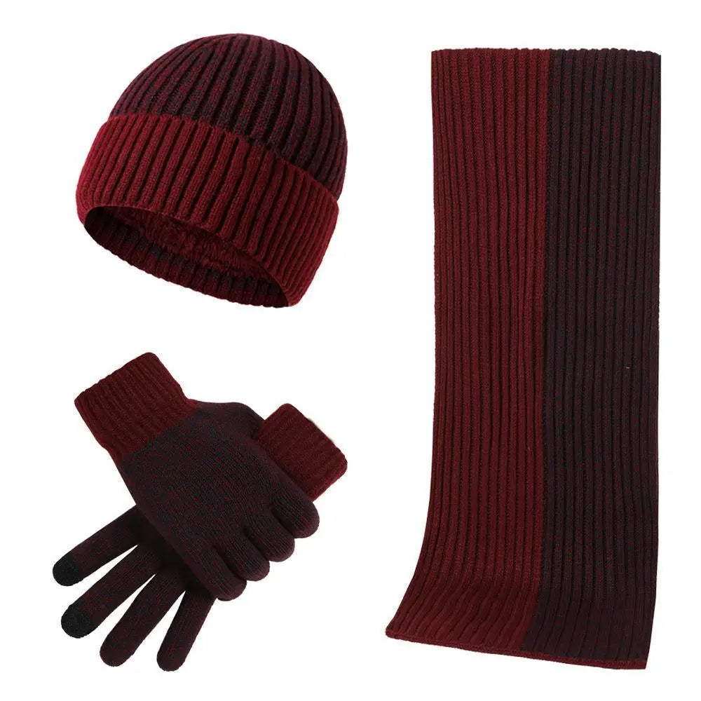 Conjunto de 3 gorros, bufandas y guantes de invierno para exteriores, resistentes al viento, cálidos y con protección para las orejas, de punto, para esquiar.