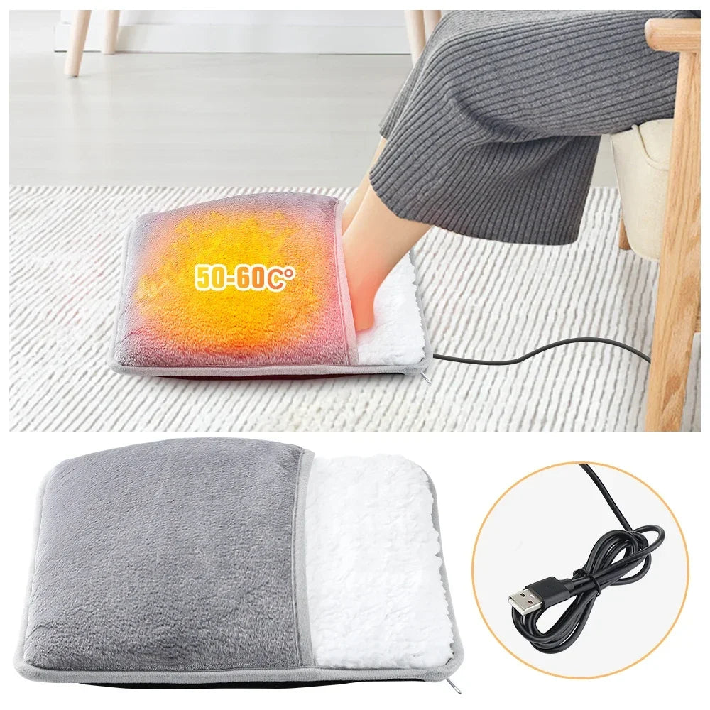 Almohadilla calefactora para pies suave con USB: alfombrilla calefactora lavable de felpa para invierno