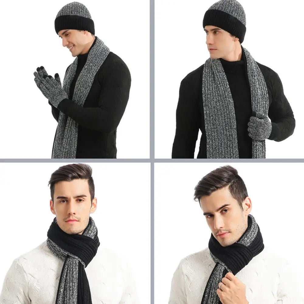 Conjunto de 3 gorros, bufandas y guantes de invierno para exteriores, resistentes al viento, cálidos y con protección para las orejas, de punto, para esquiar.