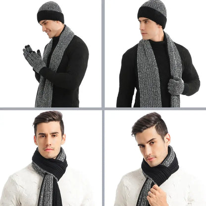 Conjunto de 3 gorros, bufandas y guantes de invierno para exteriores, resistentes al viento, cálidos y con protección para las orejas, de punto, para esquiar.