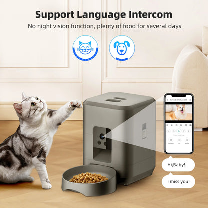 Dispensador automático inteligente de comida para mascotas de 2 litros con cámara – Dispensador de comida para perros y gatos con WiFi, control por aplicación, voz y temporizador.