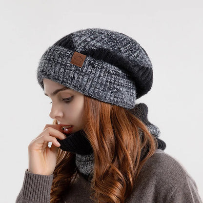 Ensemble bonnet et snood d'hiver pour femme – Bonnet et écharpe tricotés bicolores