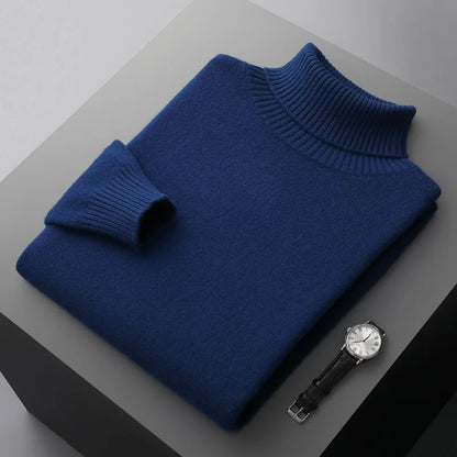 Men’s Cashmere Wool Sweater – Elegant Turn-Down Collar Knitwear for Autumn & Winter