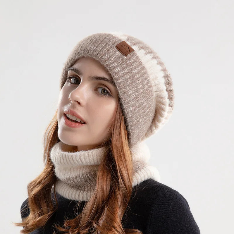 Ensemble bonnet et snood d'hiver pour femme – Bonnet et écharpe tricotés bicolores