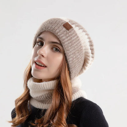 Ensemble bonnet et snood d'hiver pour femme – Bonnet et écharpe tricotés bicolores