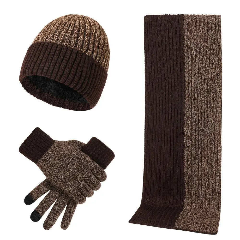Conjunto de 3 gorros, bufandas y guantes de invierno para exteriores, resistentes al viento, cálidos y con protección para las orejas, de punto, para esquiar.