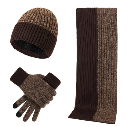 Conjunto de 3 gorros, bufandas y guantes de invierno para exteriores, resistentes al viento, cálidos y con protección para las orejas, de punto, para esquiar.