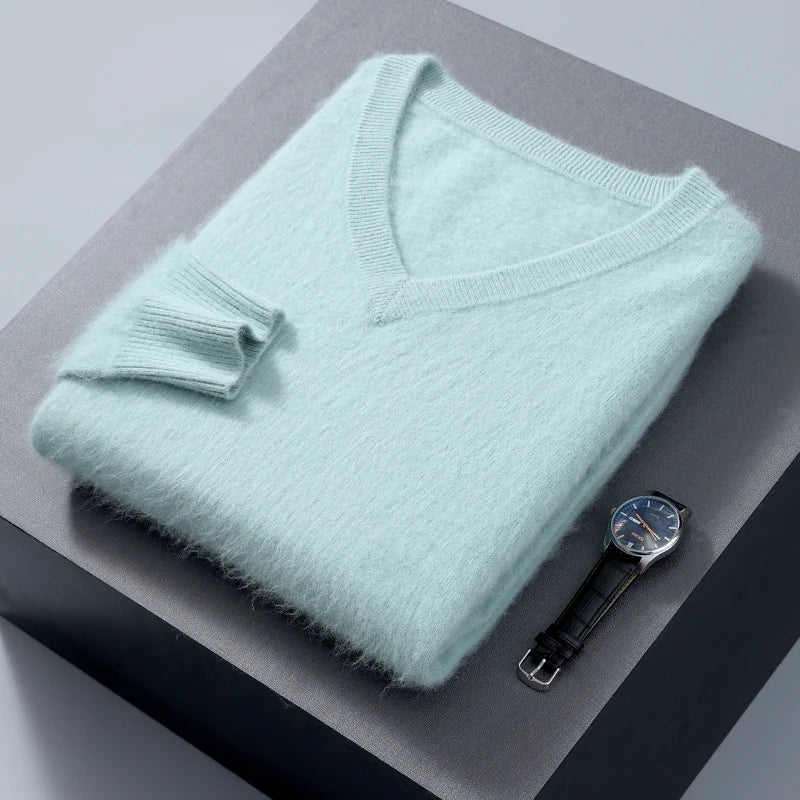 Men’s V-Neck Cashmere Wool Sweater – Soft Luxury Knit Pullover for Autumn & Winter