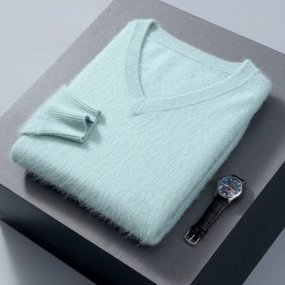 Men’s V-Neck Cashmere Wool Sweater – Soft Luxury Knit Pullover for Autumn & Winter